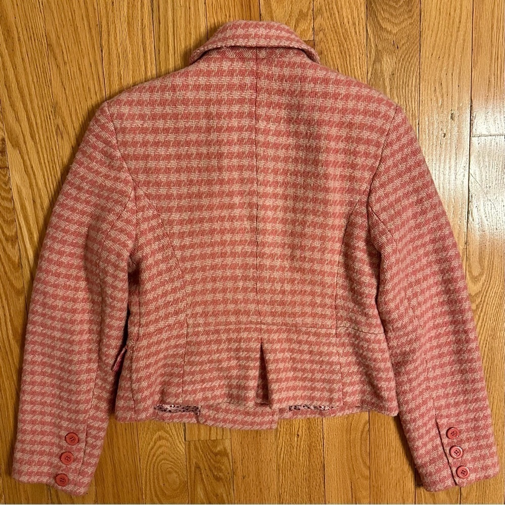 Dalia Womens Pink Cream Houndstooth Wool Blend Blazer Jacket Sz 8 - Picture 3 of 8